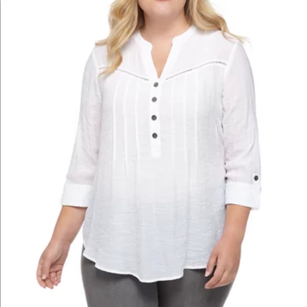 New Directions Women’s plus size 3/4 sleeve Henley top white size 3X